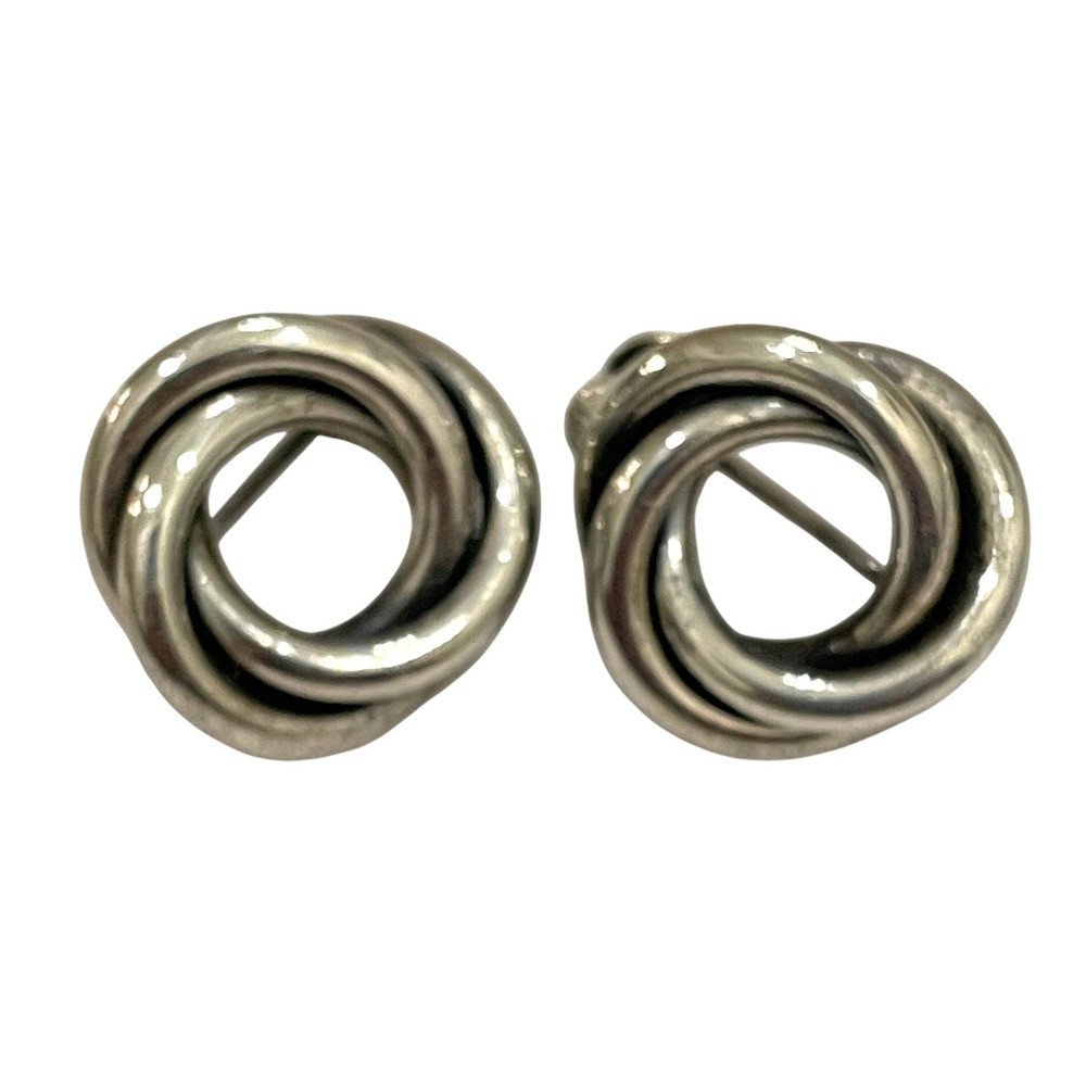 Vintage Danecraft Sterling Silver Love Knot Screw Back Earrings Triple Hoop